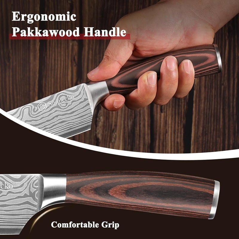 Sunnecko Kitchen Knife Set 5 Piece Chef Knife Set Professional High Carbon Stainless Steel, Sharp Kitchen Knives with Wooden Handle - Image 5